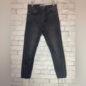 Levi's Wedge Skinny Grey Dark Distressed Hem Denim Jeans Button Up Closure